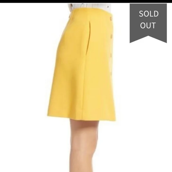Nordstrom 1901 Yellow Rod Double Button Front Mini Skirt Size 2 - Picture 4 of 9